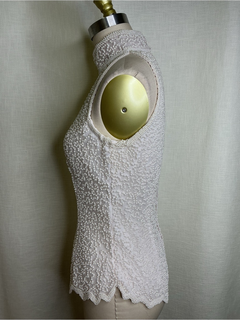NWT Laurence Kazar Beaded Silk Halter Top PS Ivory Pearl Formal Bridal Luxe - Picture 3 of 9